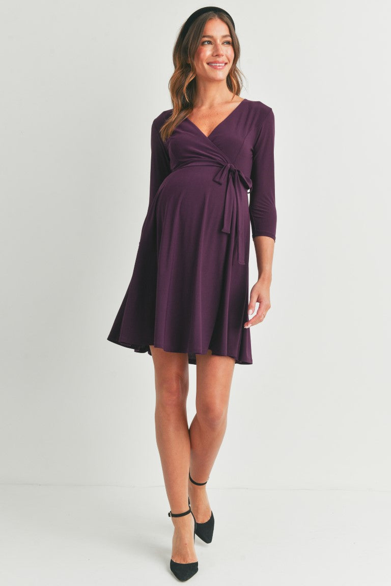 Purple Surplice Wrap Maternity Nursing Dress - Spring Collection