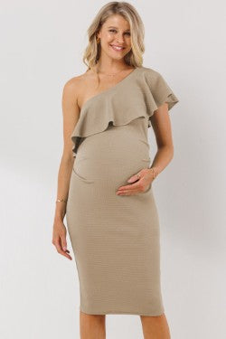 Taupe Ruffles Midi Dress - Spring Collection
