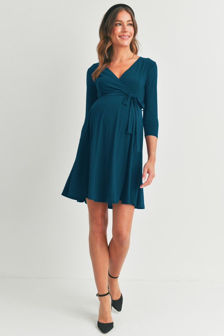 Teal Surplice Wrap Maternity Nursing Dress - Spring Collection