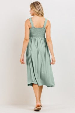 Solid Smocked Bodice Maternity Jersey Midi Dress - Sage - Spring Collection