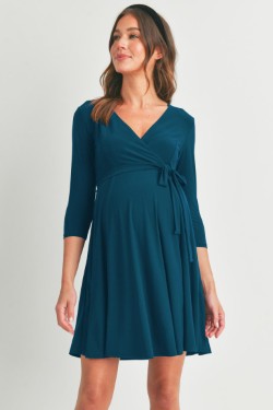 Teal Surplice Wrap Maternity Nursing Dress - Spring Collection